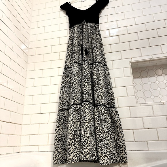 🍓Main Strip Long Maxi Dress Black off shoulder adjustable strap Cheetah Size S - Picture 9 of 11